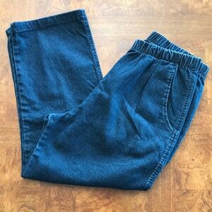 Elastic-Waist Dark Blue Denim Pants for Women